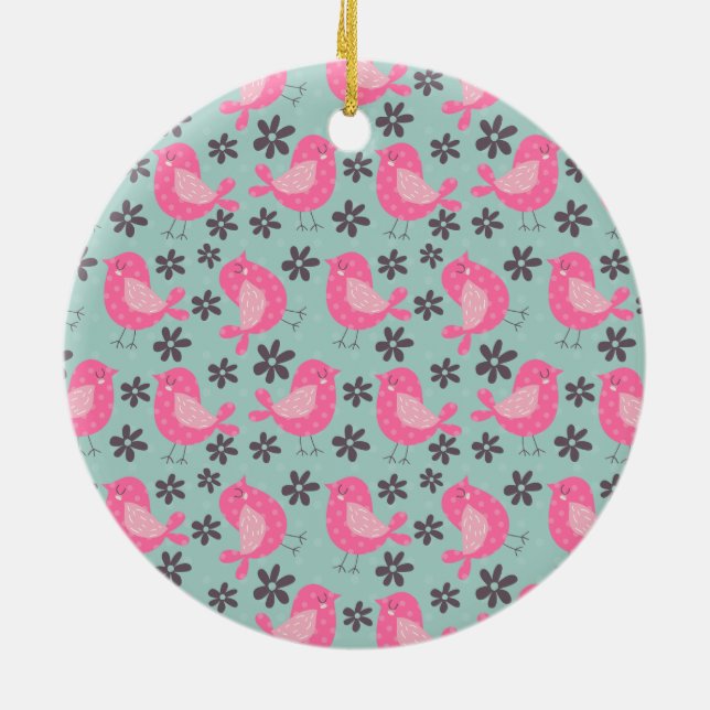 Polka Dot Birds and Flowers Ceramic Ornament (Back)