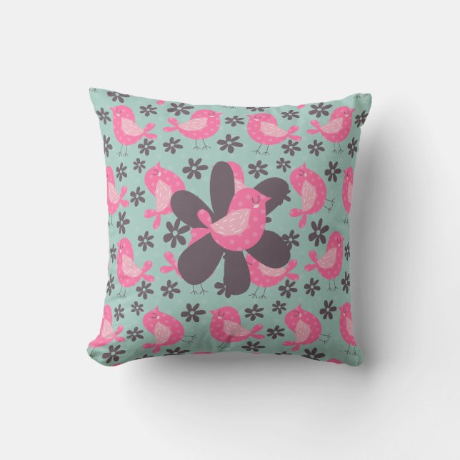 Polka Dot Birds and Flowers Cushion (Front)