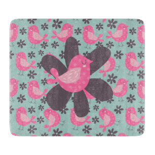 Polka Dot Birds and Flowers Cutting Board
