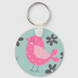 Polka Dot Birds and Flowers Key Ring