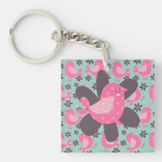 Polka Dot Birds and Flowers Key Ring