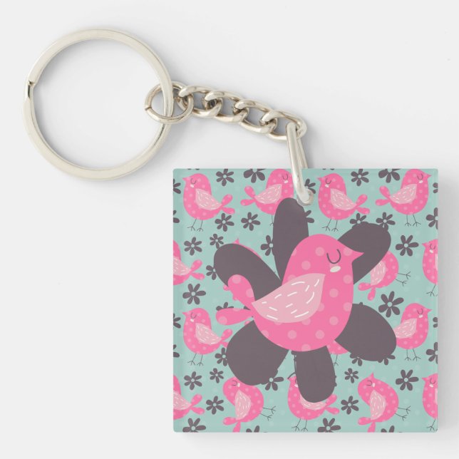 Polka Dot Birds and Flowers Key Ring (Front)