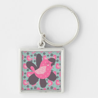 Polka Dot Birds and Flowers Key Ring