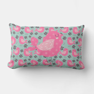 Polka Dot Birds and Flowers Lumbar Cushion