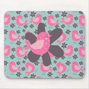 Polka Dot Birds and Flowers Mouse Pad