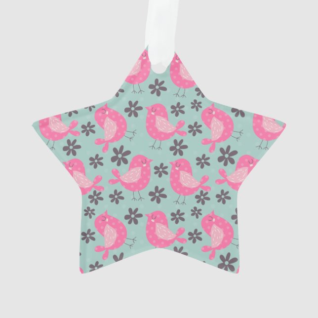 Polka Dot Birds and Flowers Ornament (Back)