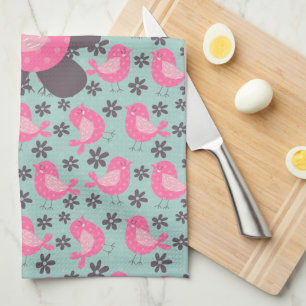 Polka Dot Birds and Flowers Tea Towel