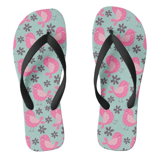 Polka Dot Birds and Flowers Thongs (Footbed)