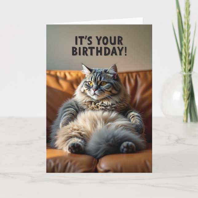 Polka Dot Birthday Feline Card (Front)