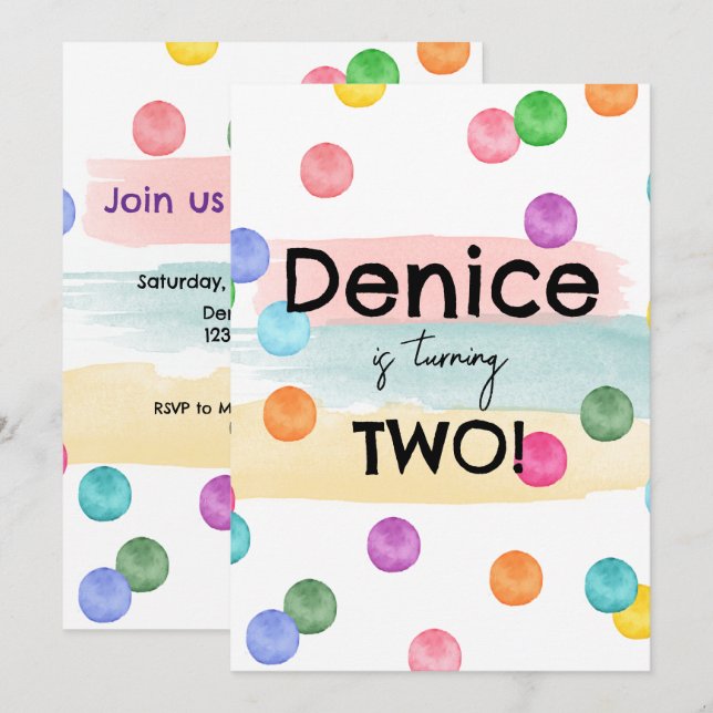 Polka Dot Birthday Party Invite (Front/Back)