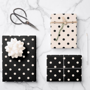 Polka Dot Black and Cream Patterns Wrapping Paper Sheet