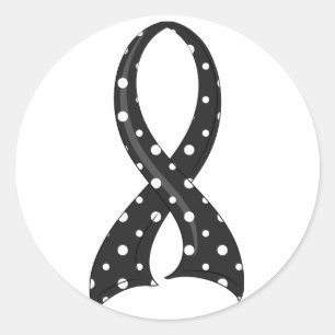 Polka Dot Black Ribbon Melanoma Classic Round Sticker