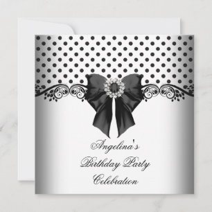 Polka Dot Black White Birthday Party Invitation