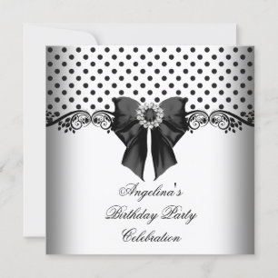 Polka Dot Black White Birthday Party Invitation