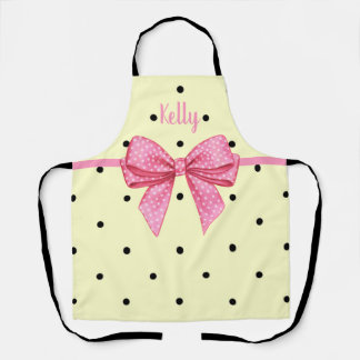 Polka Dot Black Yellow Pink Bow Personalized Apron