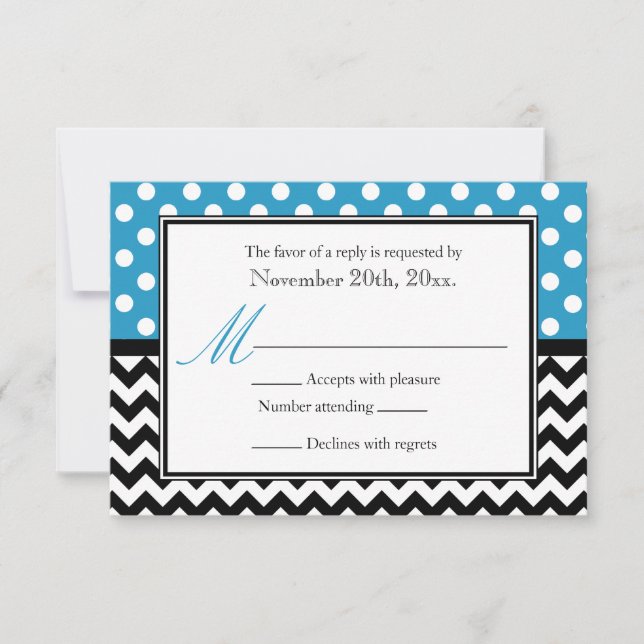 Polka Dot Blue & Chevron Reply Cards (Front)