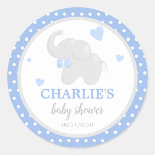 Polka Dot Blue Elephant Baby Shower Boy Sticker