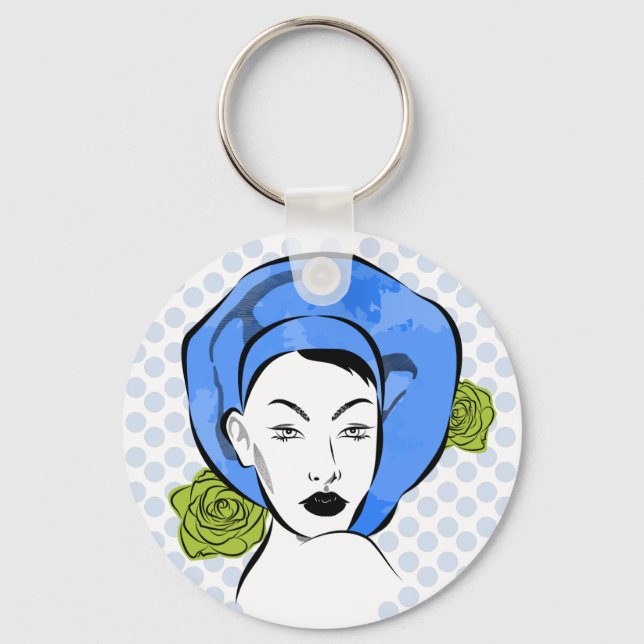 Polka Dot Blue Hat Key Ring (Front)