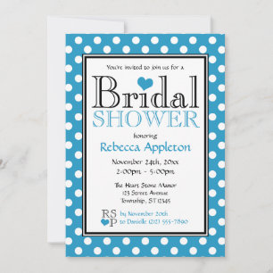 Polka Dot Blue Heart Bridal Shower Invitations