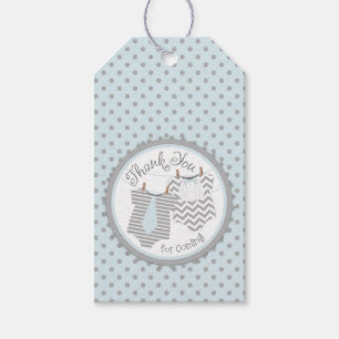 Polka-dot Blue Tie Bow-tie Baby Shower Gift Label