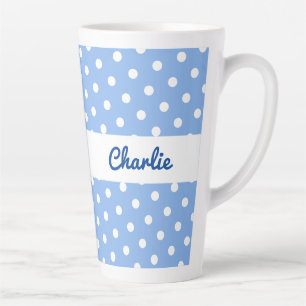 Polka Dot Blue White Pattern Retro Custom Name Latte Mug