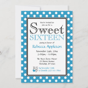 Polka Dot Blue & White Sweet Sixteen Invitations