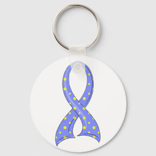 Polka Dot Blue Yellow Ribbon Down Syndrome Key Ring