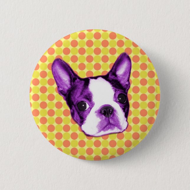 Polka Dot Boston Terrier Puppy Button (Front)