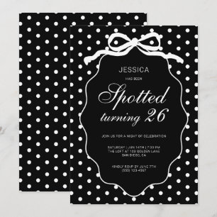 Polka Dot Bow Black Spotted Turning Birthday Party Invitation