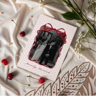 Polka Dot Bow Photo Merrily Married Couple Wedding Holiday Card