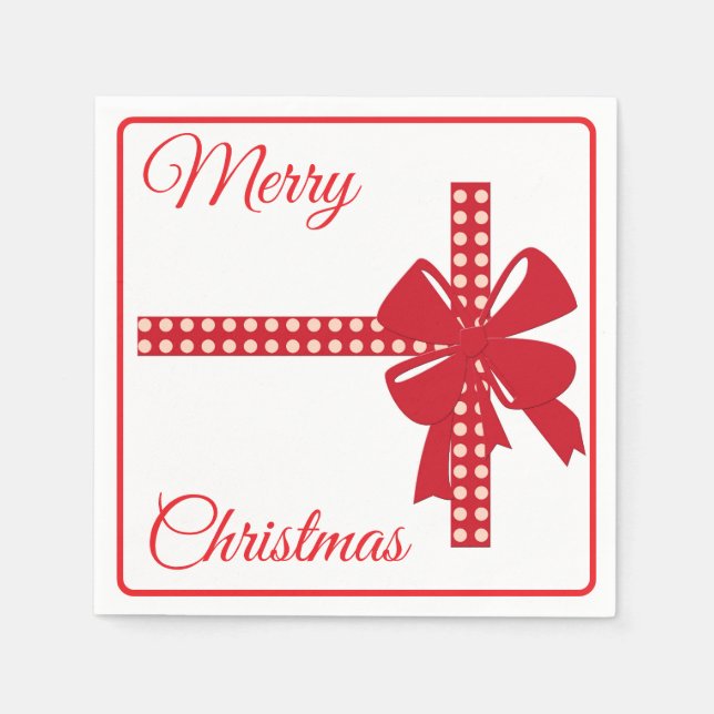 Polka Dot Bow & Script – Christmas Gift Design Napkin (Front)
