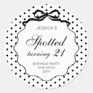 Polka Dot Bow Spotted Turning 21st Birthday Party Classic Round Sticker