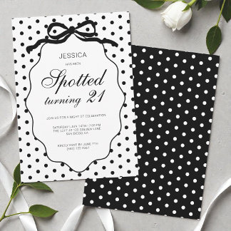 Polka Dot Bow Spotted Turning 21st Birthday Party Invitation