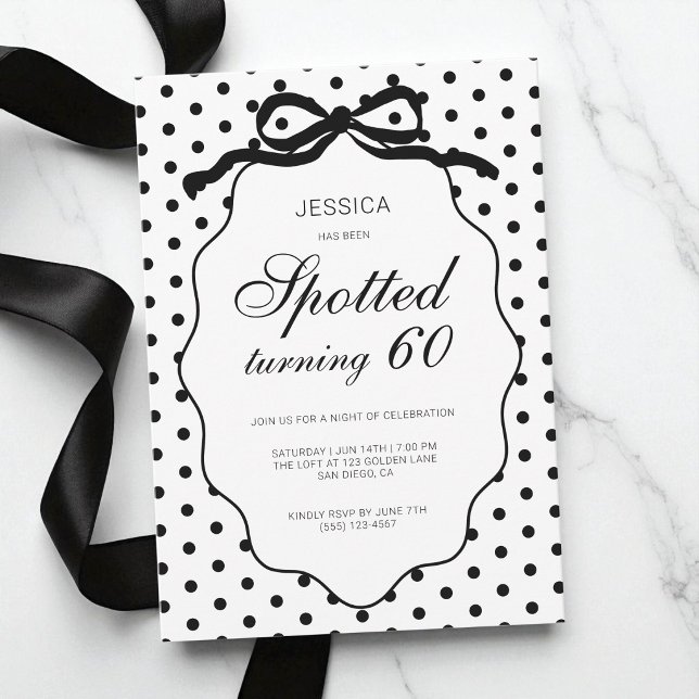 Polka Dot Bow Spotted Turning 60th Birthday Party Invitation (Polka Dot Bow Spotted Turning 60th Birthday Party Invitation)