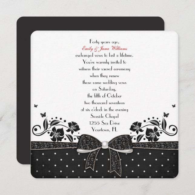 Polka Dot Bow Vow Renewal Invitation (Front/Back)
