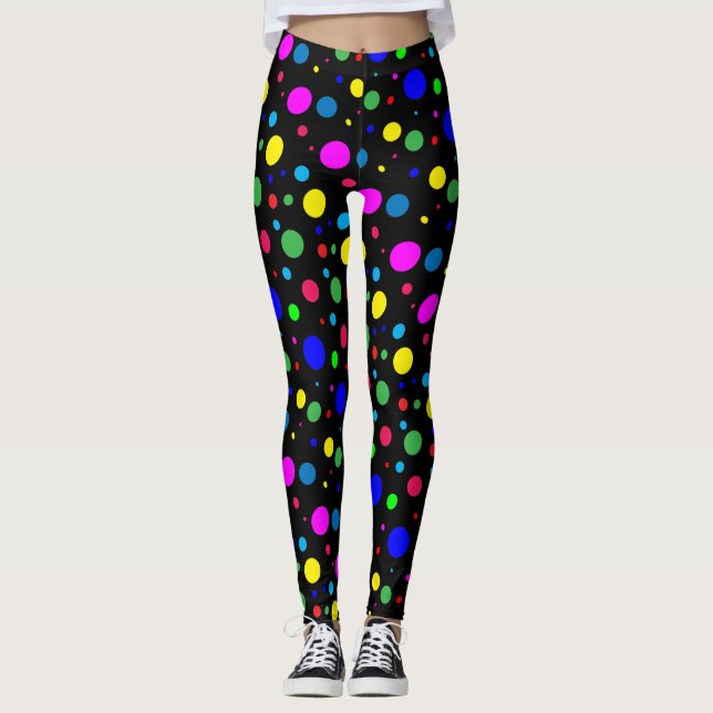 Polka Dot Bubble Balloons Abstract Black Leggings (Front)