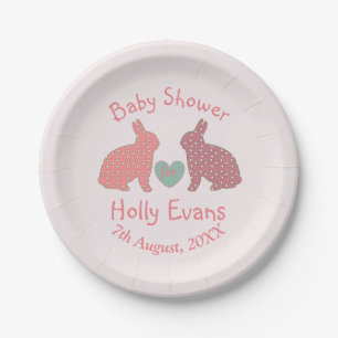 Polka Dot Bunnies Custom Baby Shower Paper Plate