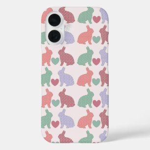 Polka Dot Bunnies Pattern on Pink iPhone 16 Case