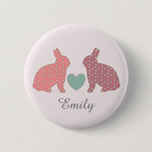 Polka Dot Bunnies Pink Personalised 6 Cm Round Badge