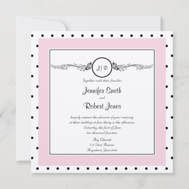 Polka Dot Butterfly Posh Wedding Invitation (Front)