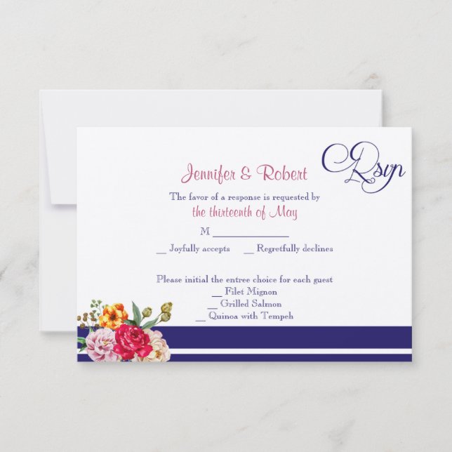Polka Dot Butterfly Posh Wedding Response Card (Front)