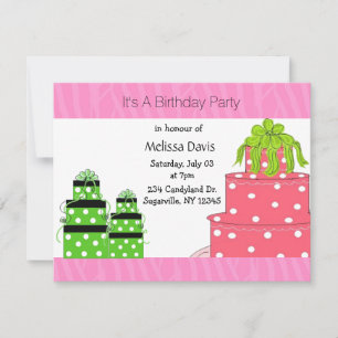 Polka Dot Cake and Presents Birthday Invitation