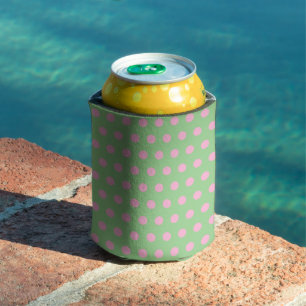 Polka Dot Can Cooler (Sage Green & Pastel Pink)