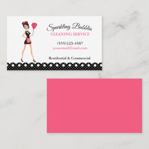 Polka Dot Cartoon Maid House Cleaning Service Business Card