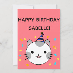 Polka Dot Cat Happy Birthday Greeting Flat Card