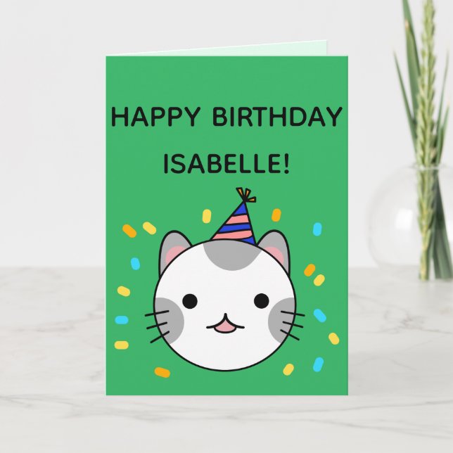 Polka Dot Cat | Happy Birthday Greeting Folded Card (Front)