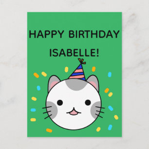 Polka Dot Cat   Happy Birthday Greeting Postcard