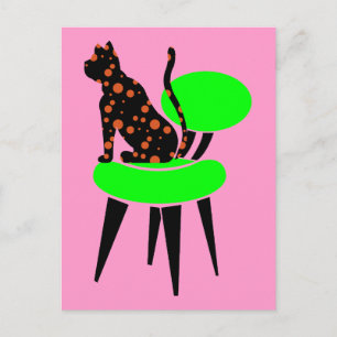 Polka Dot Cat on Chair - Abstract Pop Art Postcard