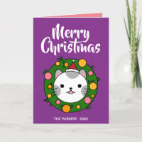 Polka Dot Cat Wreath Purple| Merry Christmas Photo