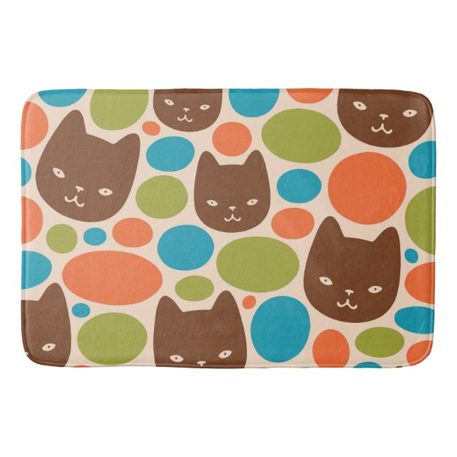 Polka Dot Cats Pattern Bath Mat (Front)
